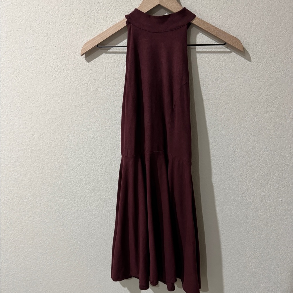 Sleeveless Maroon Suede Flowy Dress